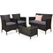 Costway 4PCS Rattan Patio Furniture Set Cushioned Sofa Chair Coffee Table